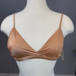 Abercrombie and Fitch Satin V-Neck Bralette, Camel, S